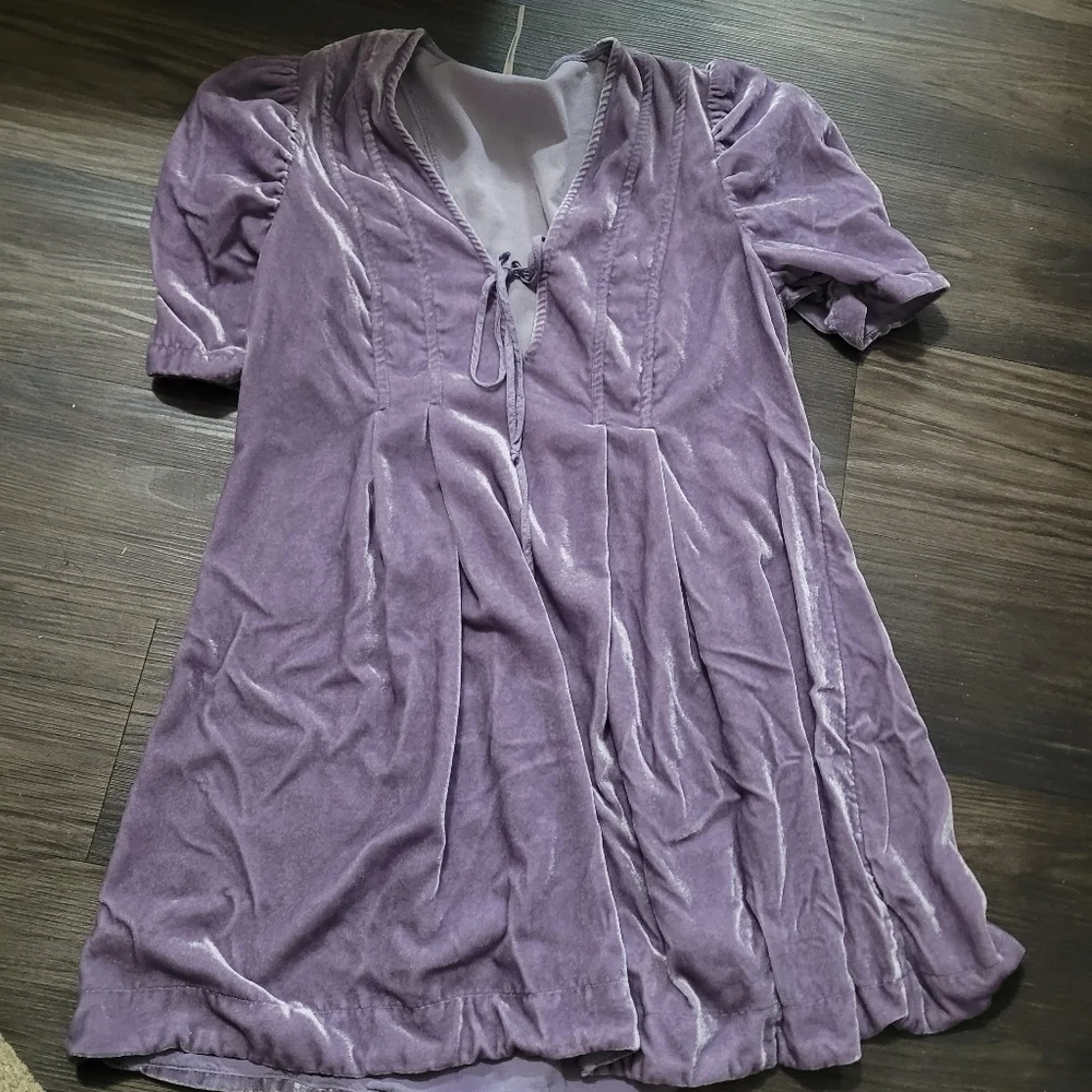 Free People Adele Velvet Tunic Top XS Purple Cottagecore Festival - Picture 4 of 6